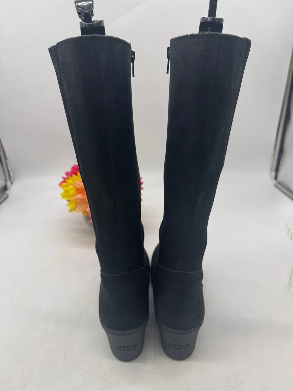 Keen Black Women's Tall Leather Wedge Heel Boots Size 8.5